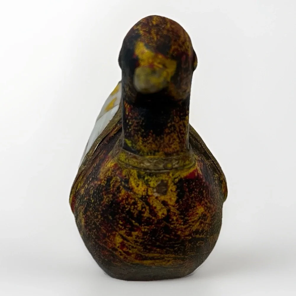 Vtg Set 2 Wood Handcarved Duck w/Brass & Pearl Decorative Inlays Charles Marcak